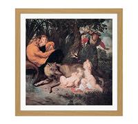 Rubens Romulus Remus Roman Myth Painting Square Wooden Framed Wall Art Print Picture 16X16 Inch