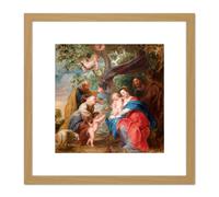 Rubens The Holy Family Under An Apple Tree Painting 8X8 Inch Square Wooden Framed Wall Art Print Picture with Mount Artery8 Light Oak One Size