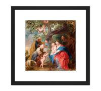Rubens The Holy Family Under An Apple Tree Painting 8X8 Inch Square Wooden Framed Wall Art Print Picture with Mount Artery8 Black One Size