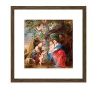 Rubens The Holy Family Under An Apple Tree Painting 8X8 Inch Square Wooden Framed Wall Art Print Picture with Mount Artery8 Brown One Size