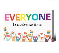 Rubeoxn Everyone Is Welcome Here Posters Inclusion Racism Equality Prints Painting Inspirational Diversity Wall Decor Colorful Wall Art Equity Themed Paintings Wall Art 16x24in Framed