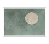 Rubeoxn Japan Abstract Landscape Canvas Wall Art Sage Green Flying Birds Wall Art Sun Under Flock Of Birds Abstract Wilderness Prints Painting Retro Japanese Wall Art 16X24in Unframed