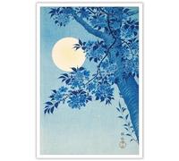 Rubeoxn Retro Japanese Blue Cherry Blossom Poster Ohara Koson Cherry Trees In The Moonlight Wall Art Minimalist Women Flower Art Print Aesthetic Decor For Bedroom Or Living Room 16x24in Unframed