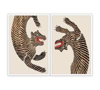 Rubeoxn Retro Tiger Poster Set Of 2 Japanese Tiger Prints Painting Japanese Style Animal Canvas Wall Art Oriental Home Decor Minimalist Room Aesthetic 12x16in Unframed