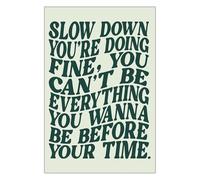 Rubeoxn Slow Down You'Re Doing Fine Green Poster Disco Pop Daily Positive Affirmations Canvas Wall Art Uplifting Quote Prints Painting For Home Bedroom Dorm Wall Decor 12x16in Unframed
