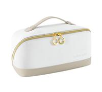 rubertyle Travel Makeup Bag,Large Capacity Cosmetic Bags for Women,Waterproof Portable Pouch Open Flat Toiletry Bag Make up Organizer with Divider and Handle, khaki, Made of High-quality Semi Silicon