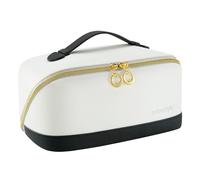 rubertyle Travel Makeup Bag,Large Capacity Cosmetic Bags for Women,Waterproof Portable Pouch Open Flat Toiletry Bag Make up Organizer with Divider and Handle, Black, Made of High-quality Semi Silicon
