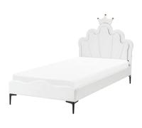 Beliani Velvet Eu Single Size Bed With LED White Rubian, White