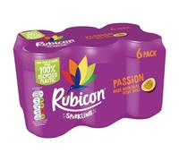 Rubicon 6 Pack Sparkling Passion Flavoured Fizzy Drink with Real Fruit Juice, Handpicked Fruits for a Temptingly Intense Taste "Made of Different Stuff" - 6 x 330ml Cans