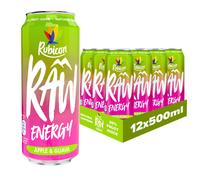 Rubicon RAW 12 Pack Apple & Guava 500ml Energy Drink, 20% Real Fruit Juice, High caffeine with B-Vitamins, Ginseng & Guarana, No Artificial Colours or