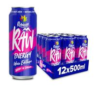 Rubicon RAW 12 Pack Berry & Grape Wave Edition Energy Drink, 20% Real Fruit Juice, High caffeine with B-Vitamins, Ginseng & Guarana, No Artificial Colours or Flavours, Reduce Tiredness & Boost Energy