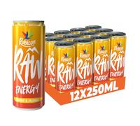 Rubicon RAW 12 Pack Orange & Mango 250ml Energy Drink, 20% Real Fruit Juice, High caffeine with B-Vitamins, Ginseng & Guarana, No Artificial Colours or Flavours, Reduce Tiredness & Boost Energy