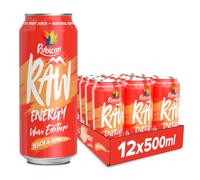 Rubicon RAW 12 Pack Peach & Apricot Wave Edition Energy Drink, 20% Real Fruit Juice, High caffeine with B-Vitamins, Ginseng & Guarana, No Artificial