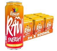 Rubicon RAW 24 Pack Orange & Mango 500ml Energy Drink, 20% Real Fruit Juice, High caffeine with B-Vitamins, Ginseng & Guarana, No Artificial Colours or Flavours, Reduce Tiredness & Boost Energy