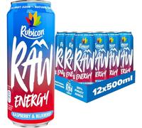 Rubicon Raw Energy Drink 500ml, Made With 20% Real Fruit Juice, High caffeine, B-Vitamins, Ginseng & Guarana (Pack Of 12 x 500ml, Raspberry & Blueberry)