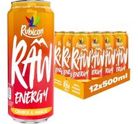 Rubicon Raw Energy Drink 500ml, Made With 20% Real Fruit Juice, High caffeine, B-Vitamins, Ginseng & Guarana (Pack Of 12 x 500ml, Orange & Mango)