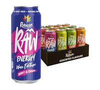 Rubicon RAW Energy Drink, HCO Assorted Flavours, 12 x 500ml Cans, High Caffeine with B Vitamins, Ginseng & Guarana, 20% Real Fruit Juice, Natural Flavours