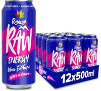 Rubicon RAW Pack of 12 - Berry & Grape Wave Edition Energy Drink, 20% Real Fruit Juice, High caffeine with B-Vitamins, Ginseng & Guarana | Shop 4 Less