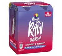 Rubicon RAW Raspberry & Blueberry Energy Drink, 4 x 500ml