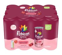 Rubicon Spring 12 Pack Black Cherry Raspberry Sparkling Water with Real Fruit Juice - 12 x 330ml Cans Sparkling Spring Water Real Fruit Juice