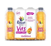 Rubicon Spring Vits Mango Passion Still Vitamin Water - 15 Calories per bottle for healthy hydration - Drinks Multipack 12 x 500ml Bottles