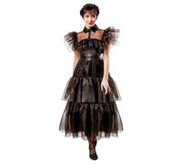 Ladies Wednesday Addams Prom Dress Licensed Halloween Fancy Dress Costume