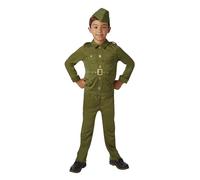 Childrens WW2 Soldier Boy Costume Army Military Uniform History Kids Fancy Dress