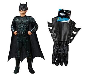 Rubie's 702987M Boy's Dc - the Batman Deluxe Costume Movie Kids, Shown, Medium & Official Batman Gauntlets, Child Costume - One Size