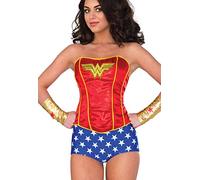 Rubies 840007_S-M Dc Comics Superhero Style Satin Wonder Woman Corset Party_Supplies, As Shown