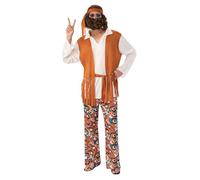 XL Hippy Man Rubies Fancy Dress Costume Peace Flower Power Woodstock 60S 70S