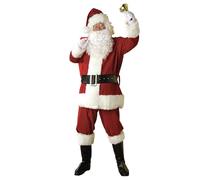 Mens Regal Plush Santa Costume Father Christmas Claus Adult Festive Outfit