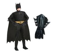 Rubies Batman Begins Deluxe Costume Mask Gloves 5 Piece Set Age 6-12 | Deluxe Batman costume with muscle-padded jumpsuit, cape, headpiece, armoured-style gloves and utility belt.