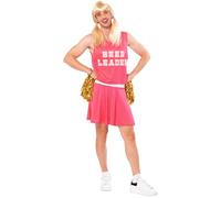 Rubies Beer Leader Comedy Cheerleader Costume with Gold Pom Poms Pink Adult | Includes sleeveless top with attached breast forms for an extra hilarious party entrance