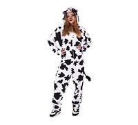 Rubies Cow Costume for Adult, Unisex One Size, White Jumpsuit with Black Spots and Attached Hood and Tail, Original