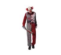 Evil Clown Costume Mens Scary Horror Deluxe Clown Adults Fancy Dress + Mask
