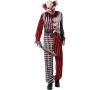 Evil Clown Costume Mens Scary Horror Deluxe Clown Adults Fancy Dress + Mask