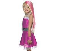Girls Official Barbie Sparkle Blonde Pink Wig Costume Fancy Dress Accessory