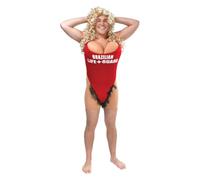 Rubies Hairy Mary Brazilian Lifeguard Costume for Adults Red All-In-One