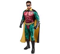 Rubies Men's Dc Comics Batman Forever Deluxe Robin Costume Jumpsuit with Cape and Eye Mask, As Shown, Medium