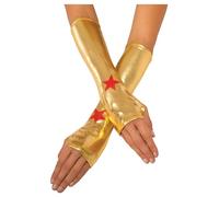 Wonder Woman Gauntlets Gold Metallic Gloves Ladies Superhero Fancy Dress