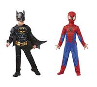 Rubies Official Batman Black Deluxe Costume for Kids - Muscle Chest Jumpsuit with Mask & Cape for Role-Play