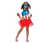 Rubies Official Captain America + Mask Girls Fancy Dress Marvel Superhero Kids Childs Costume Halloween, Size Age 9-10