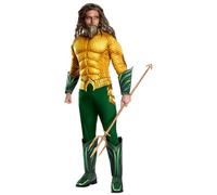Deluxe Aquaman Mens Fancy Dress DC Comic Film Superhero Adults Costume Outfit