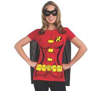 Rubies Official DC Comic Robin T-Shirt Set, Adult Instant Costume Kit, T-shirt, Cape and Eyemask, Ladies Size Large, Red Halloween