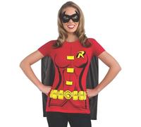 LADIES DC ROBIN SUPERHERO T-SHIRT TOP WITH CAPE