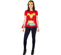 Rubie's Official DC Comics Wonder Woman Ladies Dress Up Kit, Super Hero Tshirt Top, Headpiece & Cape