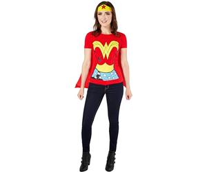 Rubie's Official DC Comics Wonder Woman Ladies Dress Up Kit, Super Hero Tshirt Top, Headpiece & Cape