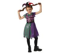 Rubies Official Harlequin Jester Halloween Scary Circus Girls Costume, Childs Size Medium Age 5-6 Years