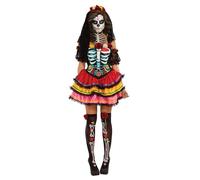 Rubie's Official Ladies Day of The Dead Senorita Skeleton Halloween, Adult Costume, Black, Red, Yellow, Small UK 6 -10