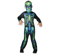 Child NEON SKELETON Glow in the Dark Mask Halloween Fancy Dress Costume 3-8 Yr